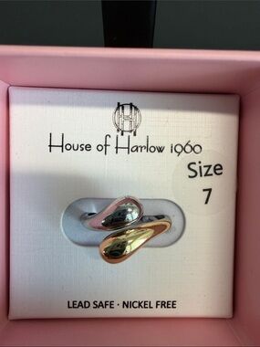 House of Harlow 1960 | Two-Tone Contemporary Bypass Statement Ring | Size 7